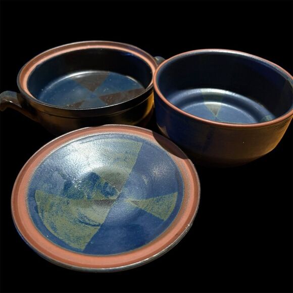 Vintage Nancy Patterson Lamb Bokhara Kismet Blue Casserole Dish w/ Lid & Bowl - Picture 2 of 4